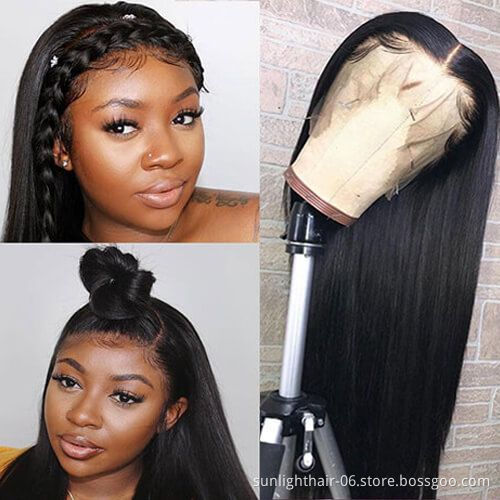 wholesale virgin vendors wigs Straight  Lace Frontal Wig With Bangs  Brazilian Human Hair Glueless Front Lace Wig For Women